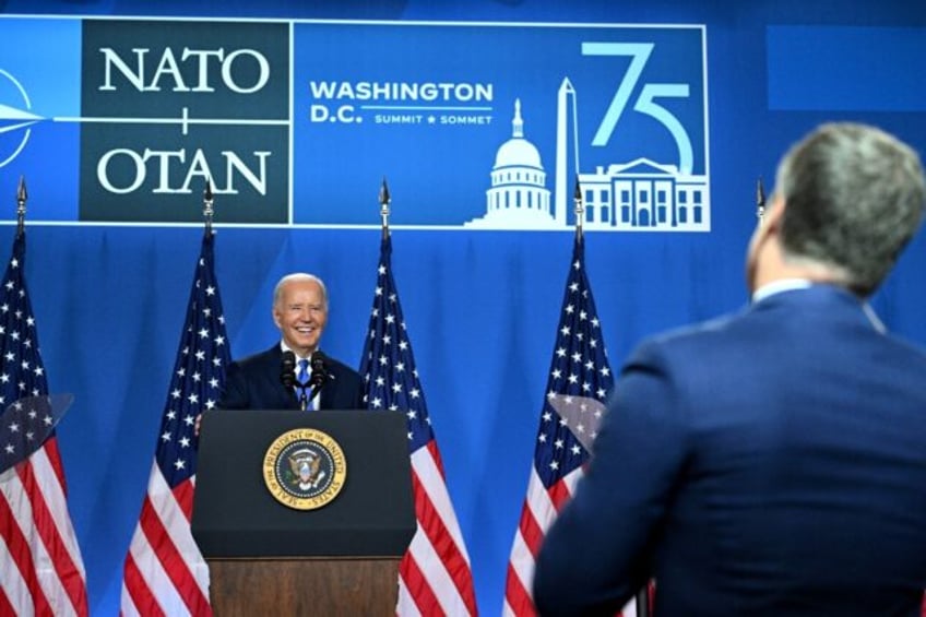 US President Joe Biden holds a news conference at the close of the NATO summit in Washingt