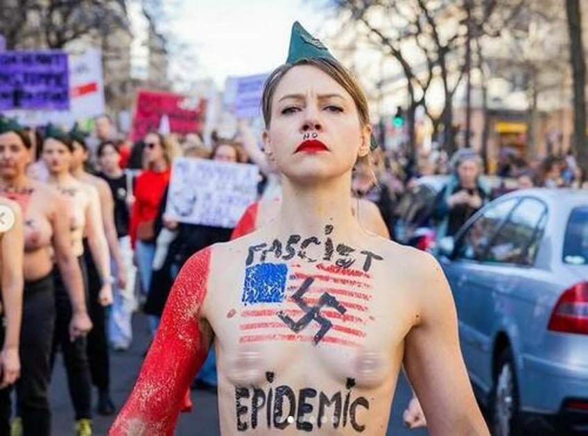 titty tantrum topless french women shriek heil donald trump heil vladimir putin heil elon musk to protest fascist epidemic