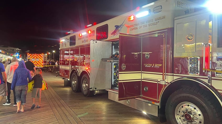 fire truck on boardwalk