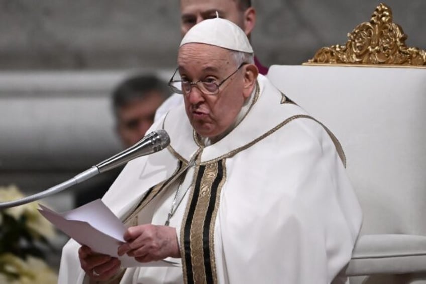 Pope Francis presides over the Christmas Eve mass at St. Peter's Basilica in the Vatican on December 24, 2023