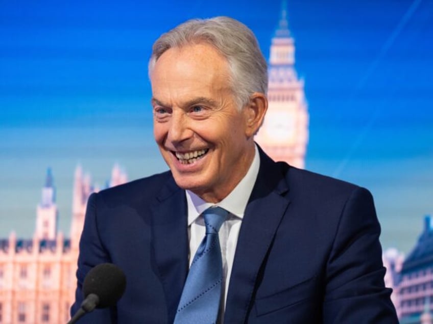 Former prime minister Sir Tony Blair during a recording with LBC presenter James O'Brien,