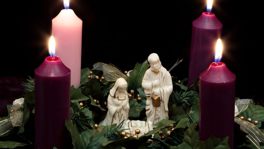 Advent wreath with Nativity scene