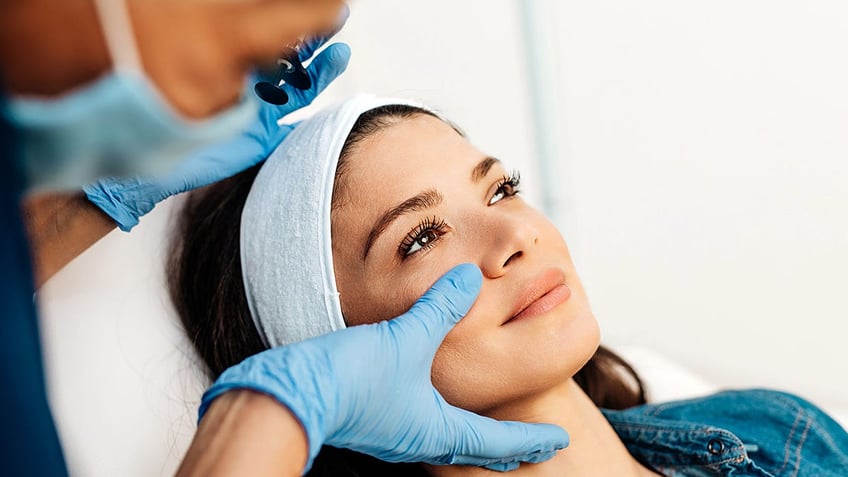 Facial aesthetics surgery treatment, woman receiving plastic surgery