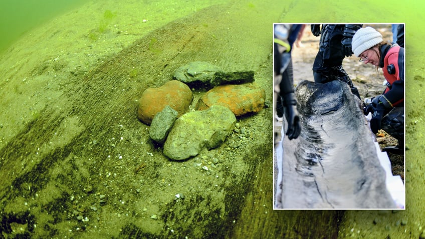 Close-up image of canoe submerged in lake