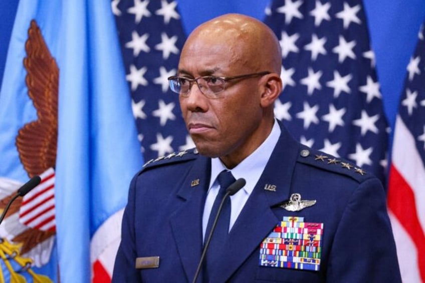 Top US military officer General Charles "CQ" Brown is pictured during a press conference at NATO headquarters in Brussels on October 11, 2023