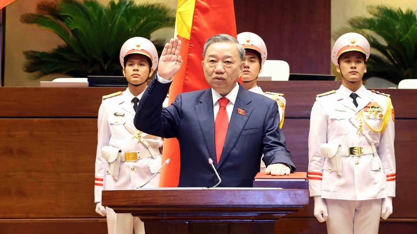 To Lam swears in the position after he was elected as the president at the National Assembly in Hanoi, Vietnam
