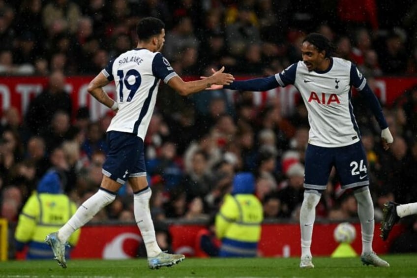 Dominic Solanke (left) scored Tottenham's third goal in a 3-0 win at Manchester United