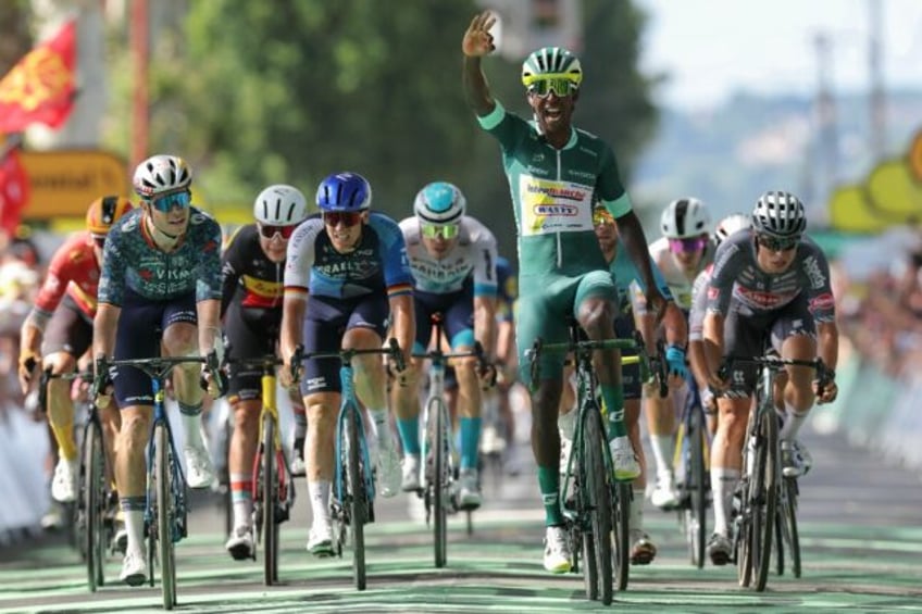 Biniam Girmay celebrates his third Tour de France stage win