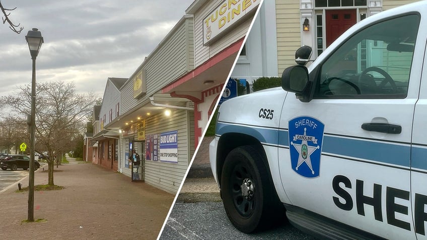 Left, street in Ridgely, Maryland and right, a Caroline County Sheriffs Office vehicle.