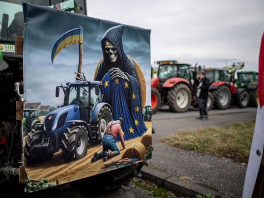 CHOTEBUZ, CZECH REPUBLIC - FEBRUARY 22: Czech and Poland farmers with their tractors durin