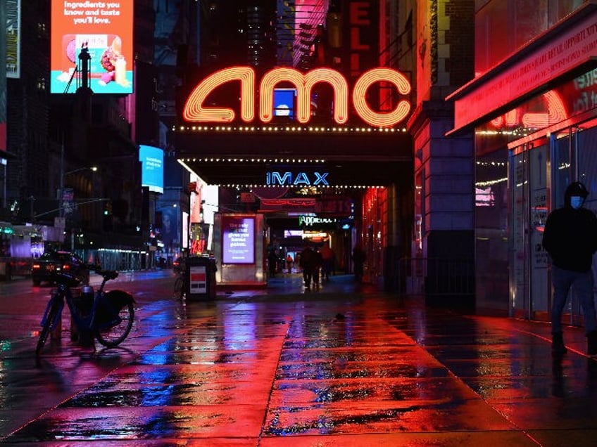 View of a closed AMC movie theater near Time Square on October 12, 2020 in New York City.