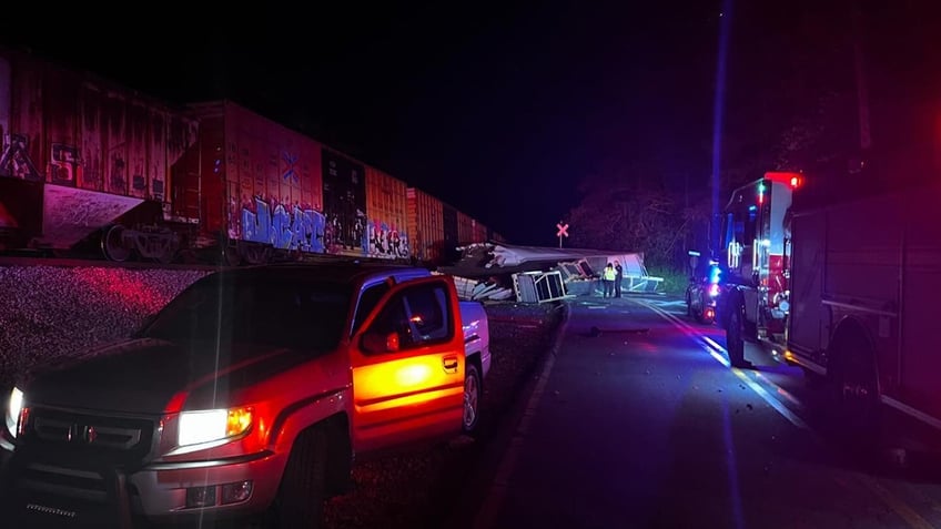 18 wheeler on tracks after being smashed in GA