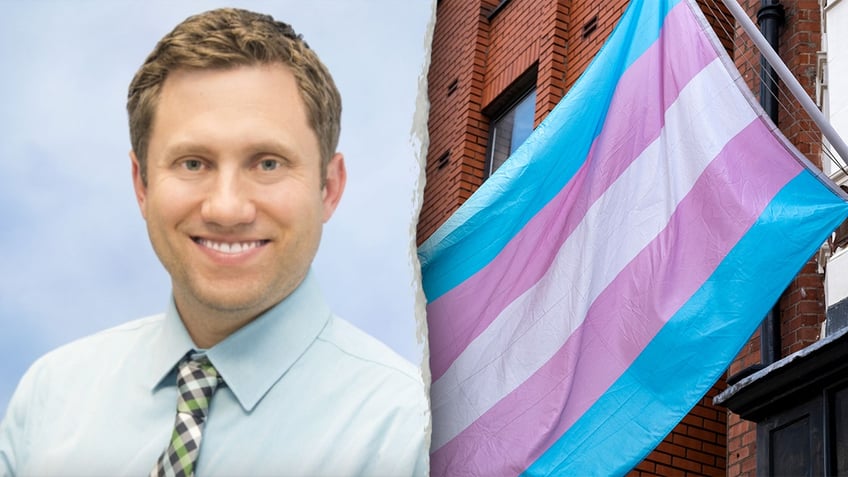 Dr. Daniel Shumer and the transgender flag. (Photo: screenshot of Dr. Daniel Shumer's page on the University of Michigan Health website, transgender flag: Mike Kemp/In Pictures via Getty Images).