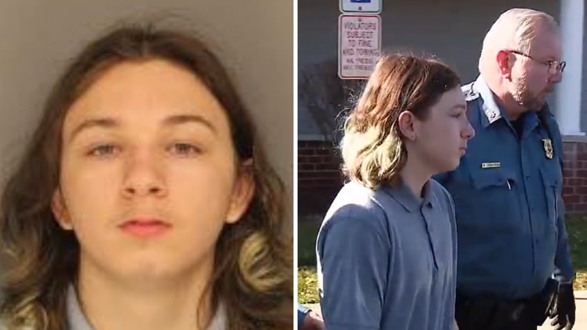 Split image of Ash Cooper mugshot and Cooper being arrested