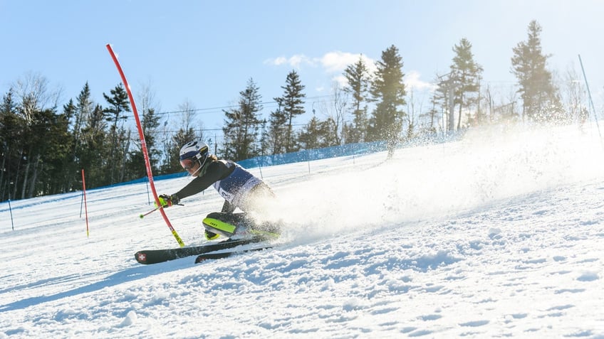 Men's Slalom race of the Division I Mens and Womens Skiing Championships on Cannon Mountain