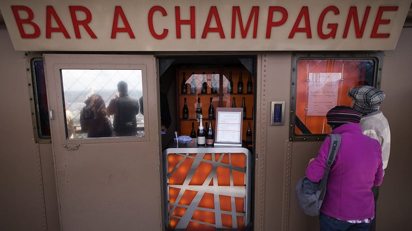 Champagne bar at the top of the Eiffel Tower.