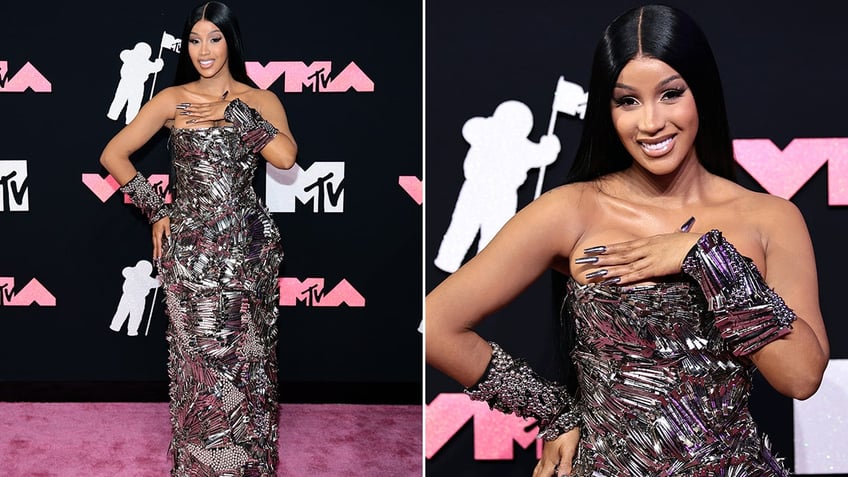 Cardi B strapless metallic dress VMAs