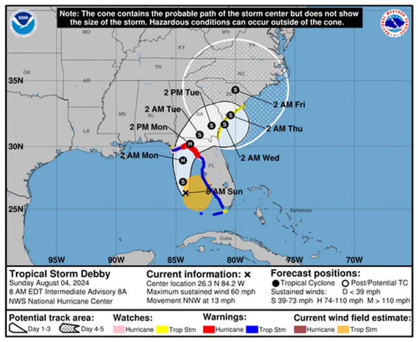 tropical storm debby expected to strengthen into hurricane before florida big bend landfall