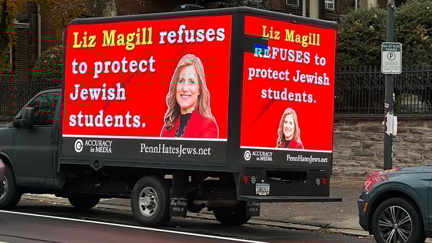 truck billboards calling for penn presidents firing circle campus after israel remarks