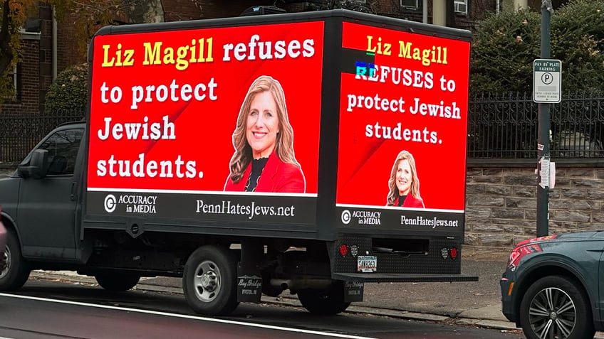 truck billboards calling for penn presidents firing circle campus after israel remarks