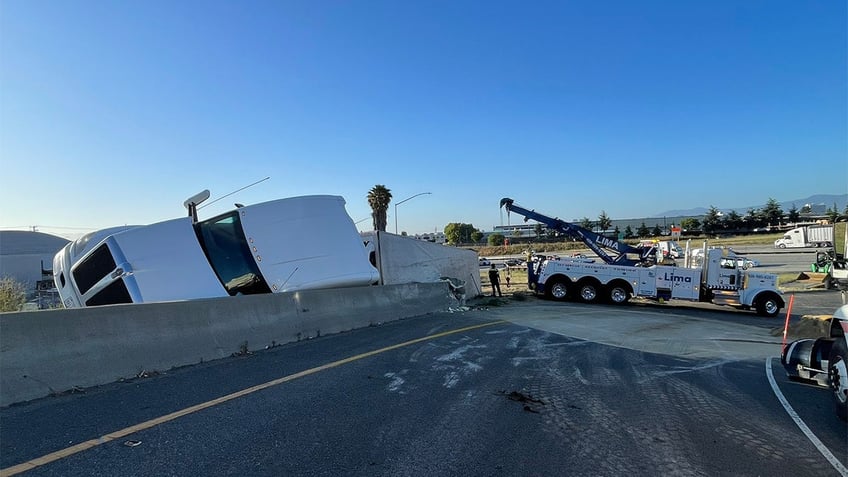 Overturned tractor trailer