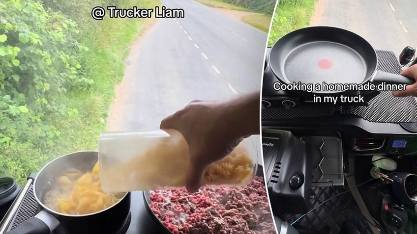 A social media video shows Liam Houghton making lasagna from his truck.