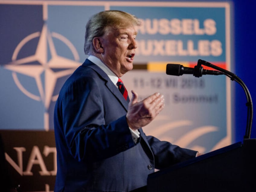 U.S. President Donald Trump speaks during a news conference at the North Atlantic Treaty Organization (NATO) summit in Brussels, Belgium, on Thursday, July 12, 2018. In an unexpected twist, NATO leaders held an unplanned emergency session on the last day of their two-day summit, which has been upended by Trump's …