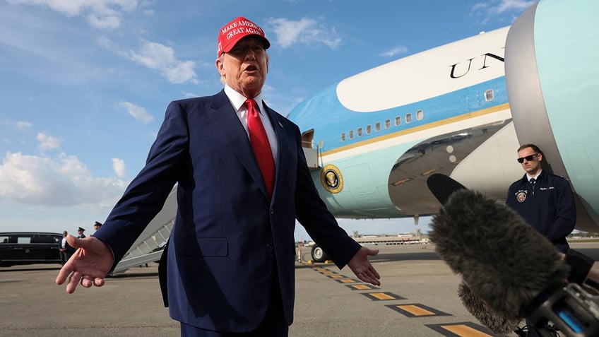 U.S. President Donald Trump speaks to reporters West Palm Beach