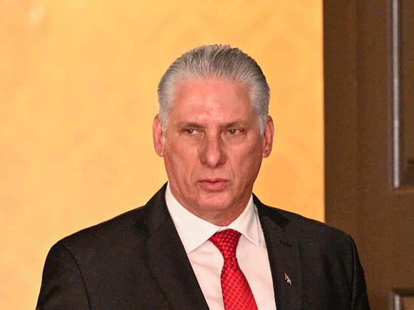 The President of Cuba Miguel Díaz-Canel arrives to meet the press at the end of the one-o