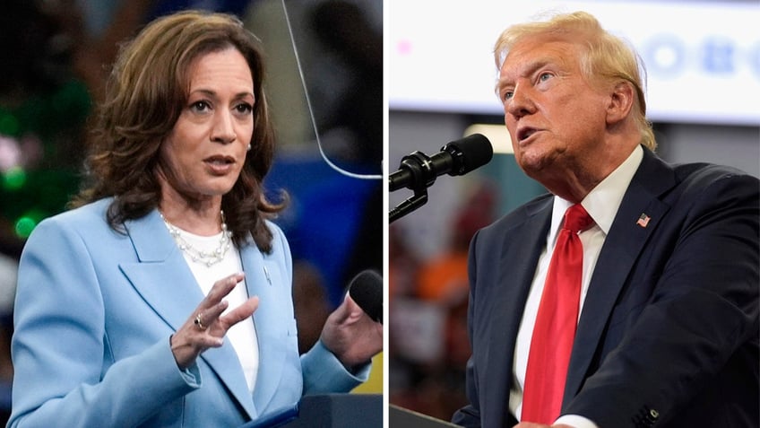 Kamala Harris, left; Donald Trump, right