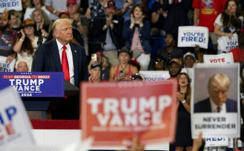 Donald Trump speaks during a campaign rally at the Georgia State University Convocation Ce