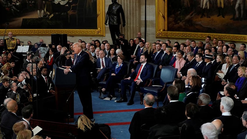 President Donald Trump gives his inaugural address during the 60th Presidential Inauguration