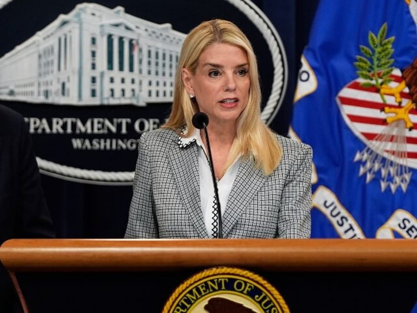 Attorney General Pam Bondi speaks during a news conference about Kilmar Abrego Garcia at t