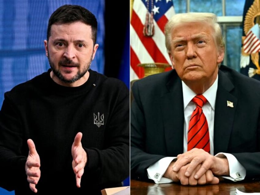 Ukraine's President Volodymyr Zelensky (L) and US President Donald Trump are in the middle