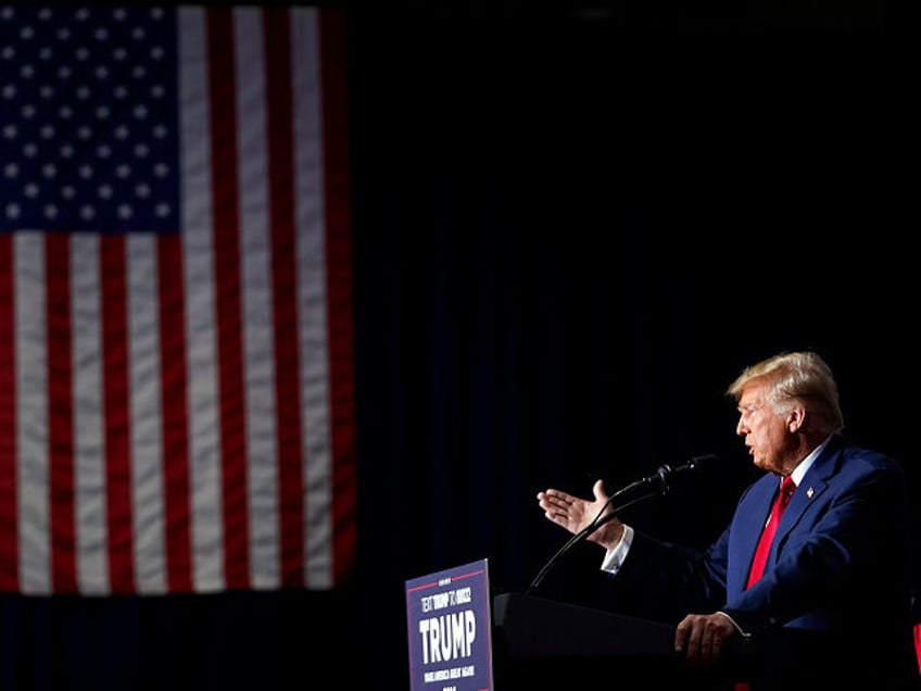 Republican presidential candidate former President Donald Trump speaks at a caucus night party in Des Moines, Iowa, Monday, Jan. 15, 2024. (AP Photo/Andrew Harnik)