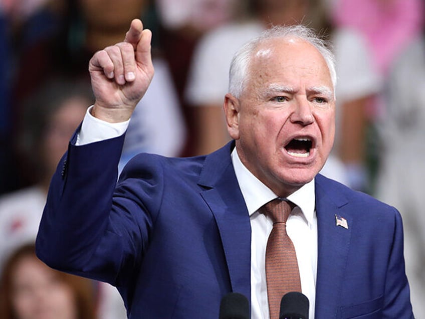 Governor Tim Walz speaking at a campaign rally for Vice President of the United States Kam