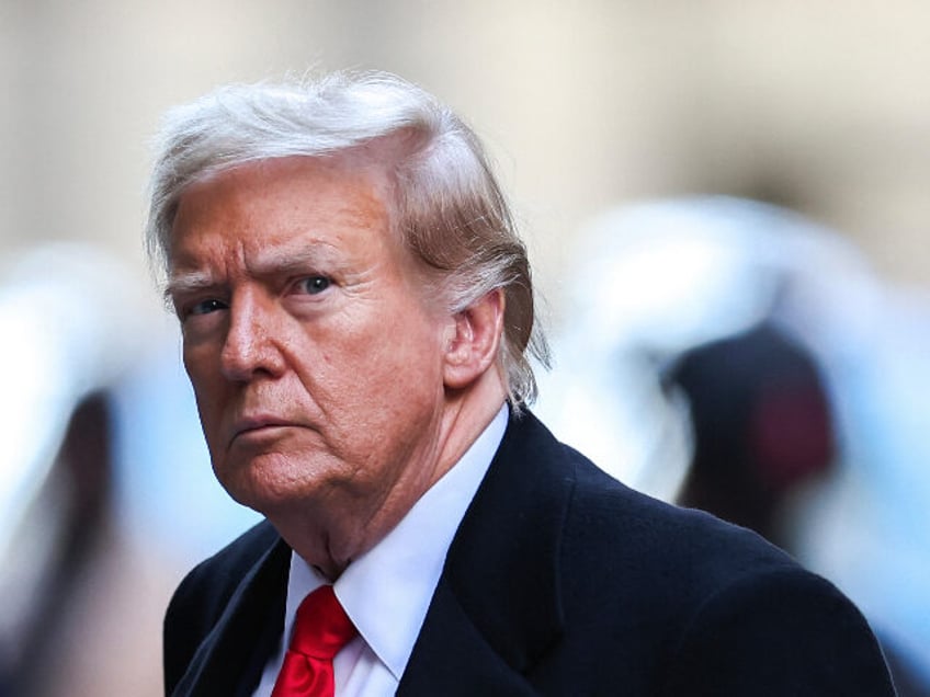 Former US President Donald Trump arrives at 40 Wall Street after his court hearing to dete