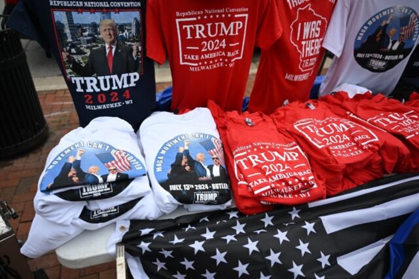 Merchandise supporting former US President and Republican presidential candidate Donald Tr