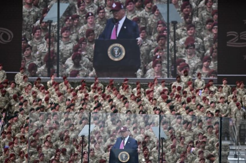 US President Donald Trump speaks at Fort Bragg, a US Army military installation, near Faye