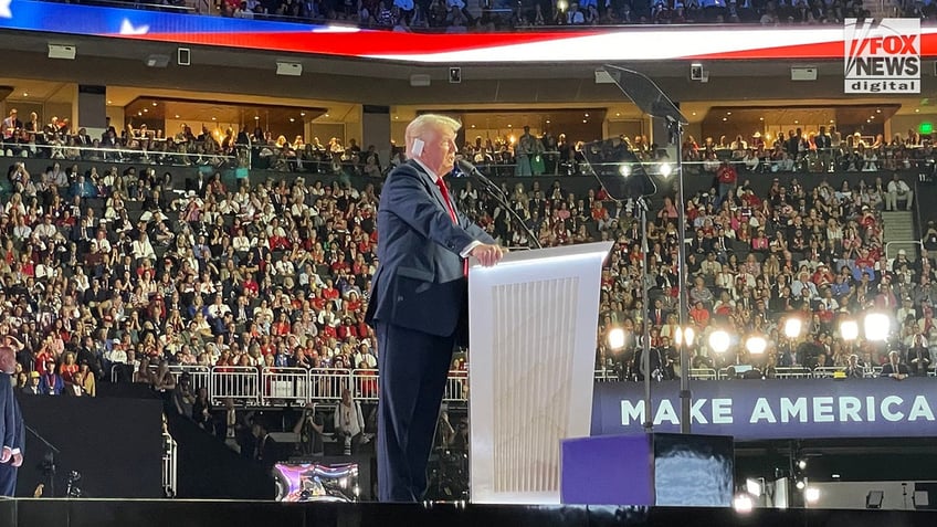 Former President Donald Trump speaks to the crowd at the Republican National Convention