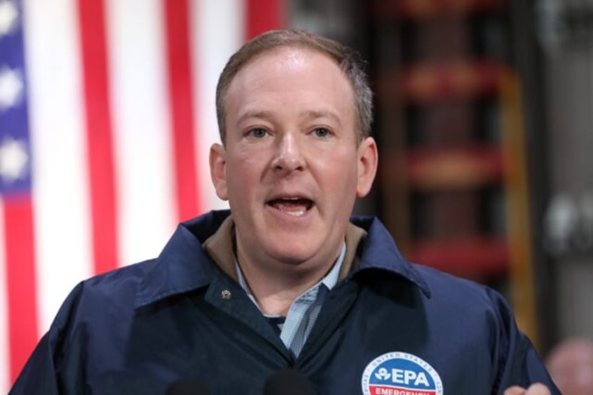 EPA Administrator Lee Zeldin speaks as US Vice President JD Vance visits the East Palestin