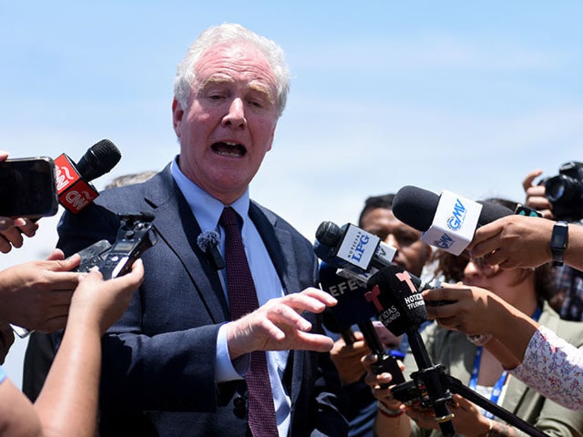 US Senator Chris Van Hollen speaks during a press conference at a city viewpoint in Antigu