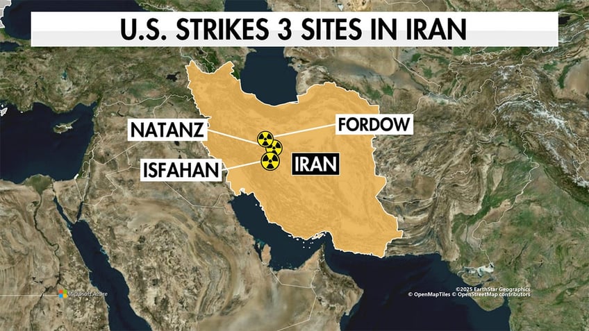 Graphic shows the three Iranian nuclear sites struck by U.S. bombs: Natanz, Isfahan and Fordow