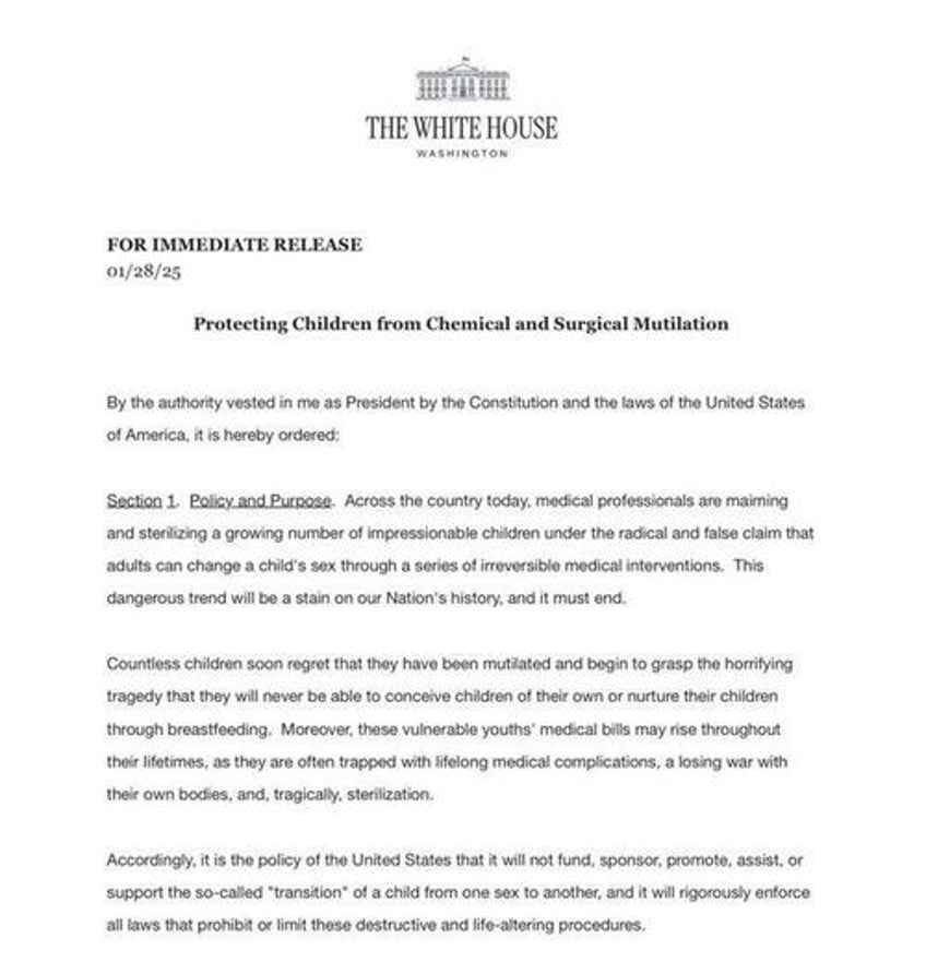 trump executive order bans chemical and surgical mutilation of children