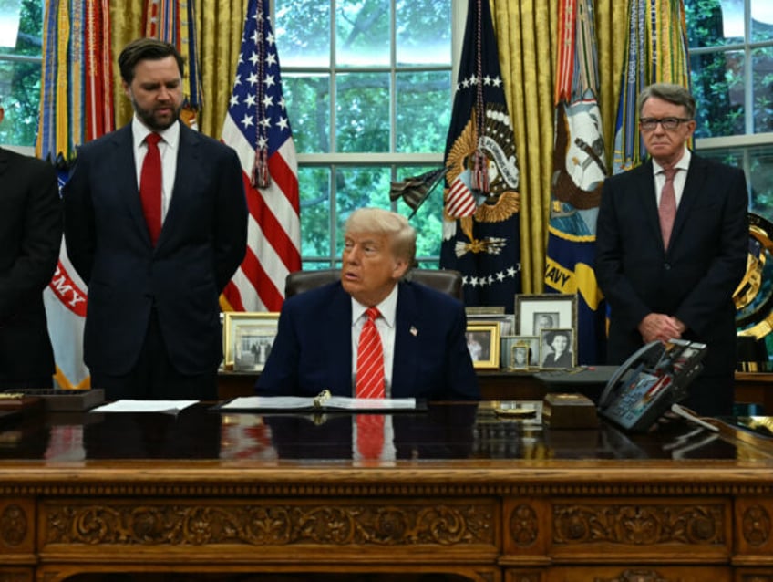 US President Donald Trump makes a trade announcement as US Secretary of Commerce Howard Lu