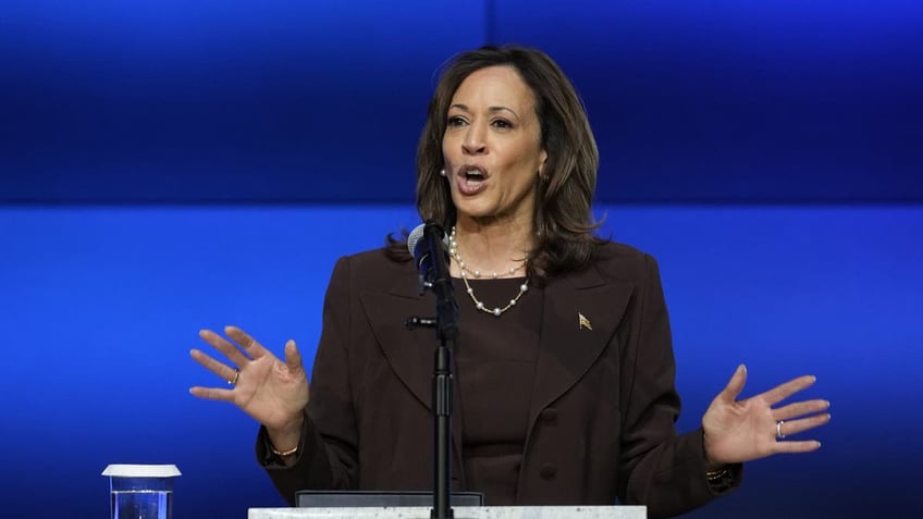 closeup shot of Harris speaking in a Pennsylvania church