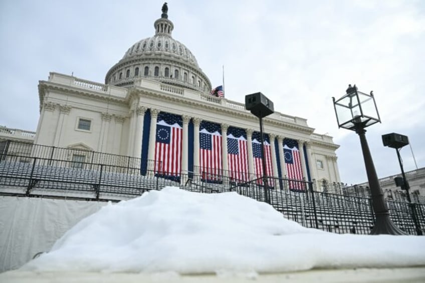 Snow piled up at the US Capitol, where the presidential inauguration traditionally takes p