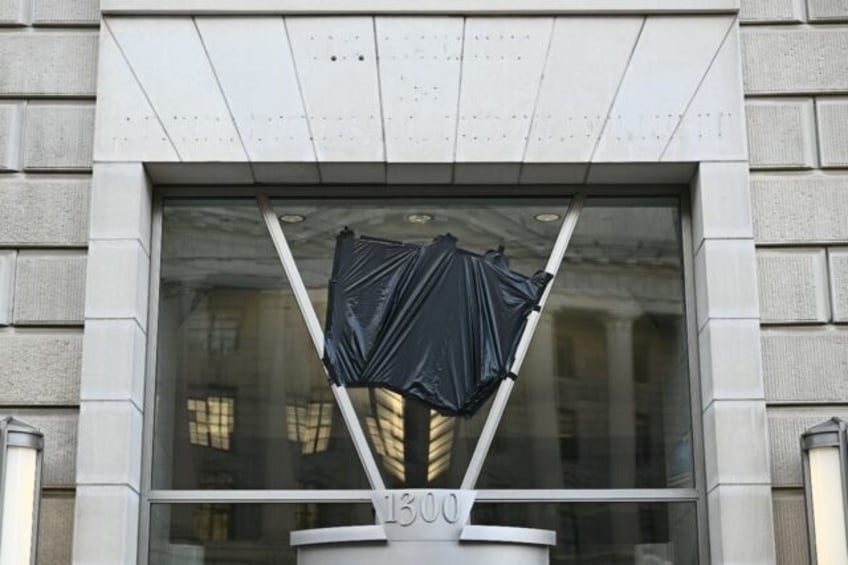 Signage at the USAID headquarters in Washington had been removed, with black plastic cover