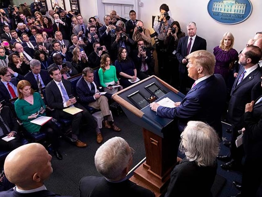 U.S. President Donald Trump speaks at the beginning of a new conference with members of th