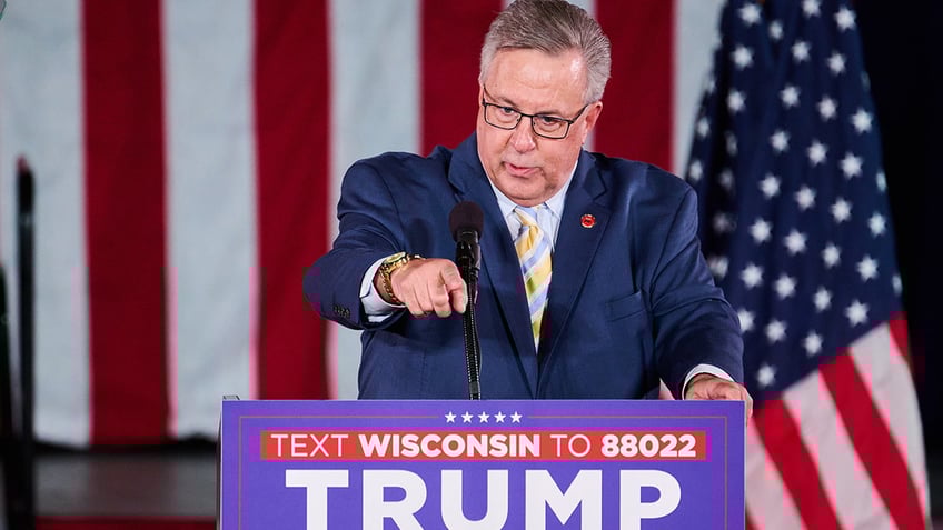 Brian Schimming speaking at a Trump rally